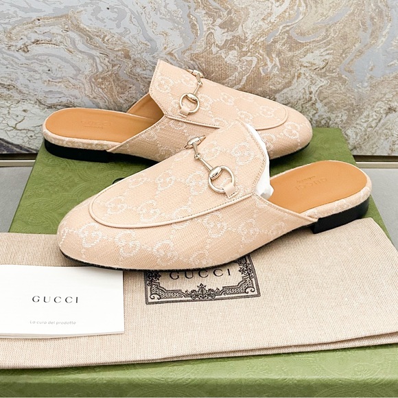 New! Gucci GG Jordaan Monogram Canvas Horsebit Slide